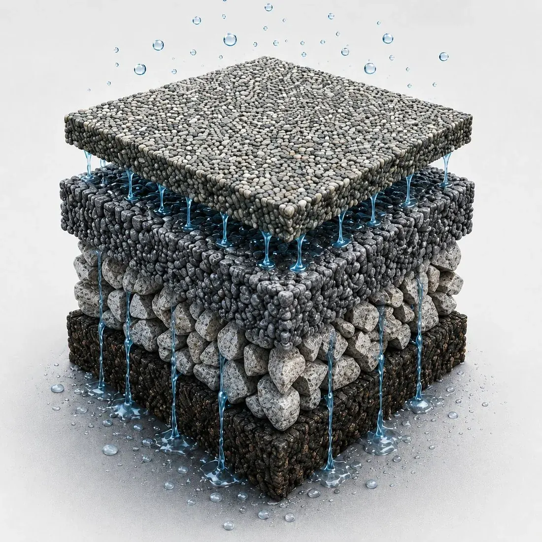 Schichtaufbau des drainageoffenen DrainFloor-Systems